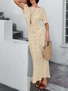 EURMUSE Women Beachwear Hollow Out For Summer Camel Dress - Beige - View 5