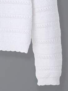 SHEIN 少女圆领长袖网眼针织毛衣 - 白色 - 查看 4