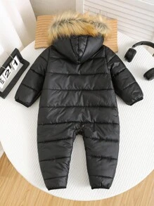 新生儿男女宝宝可爱保暖抓绒连帽连体衣，适合秋冬季户外活动、滑雪等。 - 彩色 - 查看 7