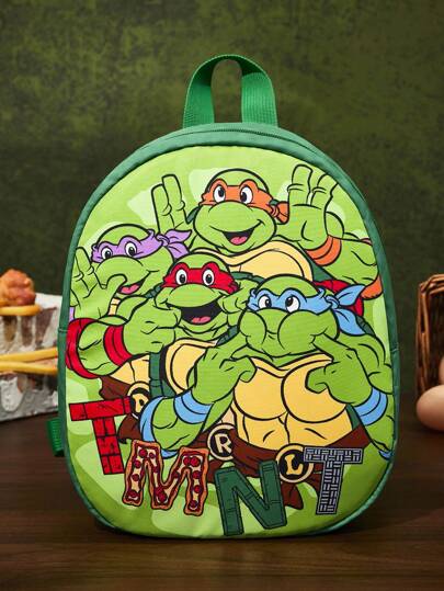 TEENAGE MUTANT NINJA TURTLES | SHEIN 1 pièce Sac à dos en polyester à motif mignon de dessin animé, sac à dos pour tout-petits, âge préscolaire 3+, sangles réglables, convient aux garçons et aux filles, pour la rentrée scolaire