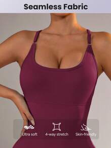 Slayform Women's Solid Color Criss-Cross Back Strap Yoga Sports Romper Workout Bodysuit Women Seamless Workout Jumpsuits Bodysuits For Women Tummy Control Yoga One Piece One Piece Workout Jumpsuit Yoga Bodysuit Yoga Jumpsuit Bodysuit Tummy Control One Piece Workout Set Tummy Control Bodysuit - Bold Plum - View 4