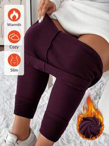 SHEIN LUNE Plus Size Solid Color Thermal Lined Elastic Leggings, Autumn/Winter Warm Leggings For Women Thermal Lined Leggings Winter Leggings Cozy Leggings Thermal Leggings Thermal Lined Leggings Women Winter Leggings For Women Cozy Leggings For, Women Thermal Leggings For Women,Fall Clothes For Women Winter Leggings Women Cozy Leggings Women Thermal Leggings Women