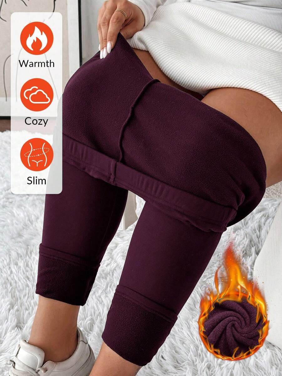 SHEIN LUNE Plus Size Solid Color Thermal Lined Elastic Leggings, Autumn/Winter Warm Leggings For Women Thermal Lined Leggings Winter Leggings Cozy Leggings Thermal Leggings Thermal Lined Leggings Women Winter Leggings For Women Cozy Leggings For, Women Thermal Leggings For Women,Fall Clothes For Women Winter Leggings Women Cozy Leggings Women Thermal Leggings Women