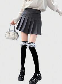 ROMWE Kawaii 1 双可爱蝴蝶结过膝袜，洛丽塔纯色蕾丝花边过膝袜，日常穿着超薄弹力透明紧身裤