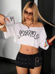 Jeanoix 女式可调节扣式超低腰牛仔迷你短裙 - 黑色 - 查看 3