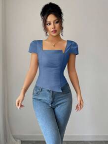 Elenzga Camisas elegantes de verano para damas - Azul - Ver 4
