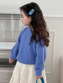 DAZY Suéter casual de cuello redondo de unicolor, versátil, para niña, otoño e invierno