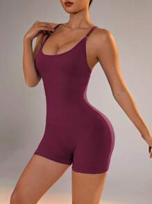 Slayform Women's Solid Color Criss-Cross Back Strap Yoga Sports Romper Workout Bodysuit Women Seamless Workout Jumpsuits Bodysuits For Women Tummy Control Yoga One Piece One Piece Workout Jumpsuit Yoga Bodysuit Yoga Jumpsuit Bodysuit Tummy Control One Piece Workout Set Tummy Control Bodysuit - Bold Plum - View 7