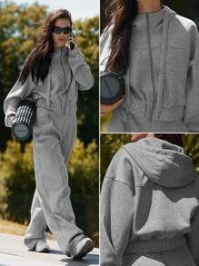 Fluxe 女士休闲纯色针织连帽长袖套头衫 - 淺灰色 - 查看 4