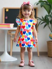 SHEIN Baby Mädchen niedliches lässiges Strickkleid mit buntem Muster, Kappe und dehnbarem Stoff für den Sommer