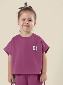 SUMWON Future Icon 女童运动休闲两件套宽松上衣抽绳短裤运动服套装夏季春季休闲周末装 - 紫色 - 查看 3