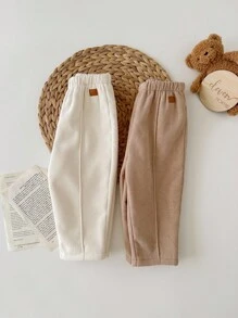 SHEIN 2件套女婴灯芯绒纯色保暖内衬松紧腰裤，秋冬