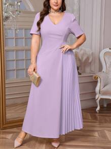 Firerie Vestido mini primaveral/veraniego elegante para mujer de talla grande, casual, con pliegues, suelto, elástico y apropiado para salir de noche