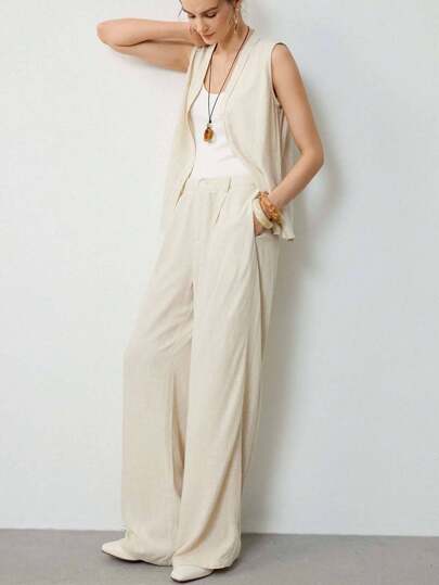 Uhlyne 2 piezas Conjunto de dos piezas elegante y casual de unicolor, diseño de estilo de viaje, cómodo