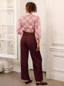 lacRébo 复古风透明格纹泡泡袖衬衫 返校节上衣 秋季女装 返校节上衣 外出上衣 秋冬