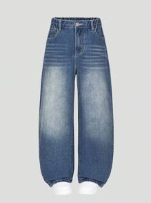 Teen Boy Jeans, New Autumn/Winter Style, Casual Fashion Versatile, Retro Washed Blue Denim Straight Leg Jeans, For Fashionable Teenagers - Medium Wash - View 3