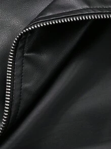 DAZY Men's Autumn Jacket And Coat With Decorative Lines, PU Fabric, Black