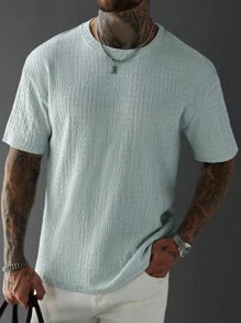 Manfinity Homme 男士纯色圆领短袖休闲T恤纹理衬衫男男士休闲上衣针织T恤男短袖男士夏季装