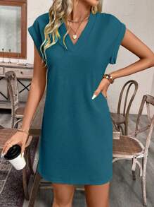EMERY ROSE Plus Size Casual Solid Color Short Sleeve Dress