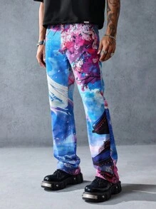 ROMWE MEN Anime Herren Jeans mit Blume Muster und Tasche - Verschiedenfarbig - Übersicht 6