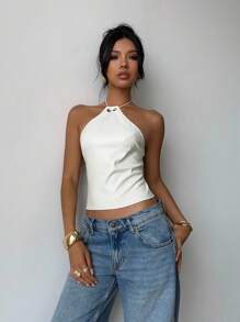 Aloruh 1 件女士纯色无袖露背上衣，夏季时尚，适合外出