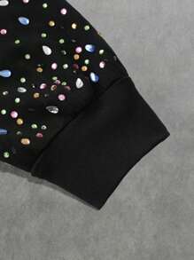 ROMWE MEN Street Life Men's Sequin Diamond Zipper Hoodie Sweatshirt - Black - View 2
