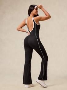 OutZeal Women Sweat Wicking Crossover Strap Backless Removable Pads Flared Sports Jumpsuit Daily Casual Studio - Black - View 12