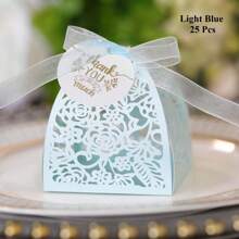 25 piezas/paquete Caja de caramelos de rosa con etiqueta de agradecimiento, caja de empaque de chocolate cortada con láser, ideal para boda, Día de San Valentín, cumpleaños, fiesta, decoración de regalo, Navidad, decoraciones, suministros