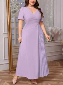 Firerie Vestido mini primaveral/veraniego elegante para mujer de talla grande, casual, con pliegues, suelto, elástico y apropiado para salir de noche
