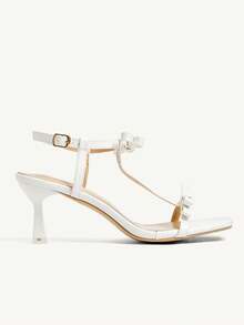 CUCCOO CHICEST Giày cao gót mũi vuông đính đá giả bạc đính nơ trang trí bằng nhựa PVC trong suốt thời trang gợi cảm cho nữ, thích hợp cho mùa hè, kỳ nghỉ, lễ hội âm nhạc, tiệc bar - trắng - Xem 7