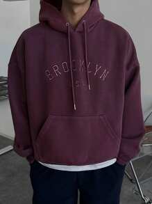 DAZY 男士秋季字母刺绣连帽衫 - 紫色 - 查看 1