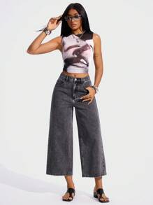 Jeanoix Women's Pocket Loose Wide Leg Casual Versatile Denim Pants Wide Leg Jeans Y2k - Grey - View 3