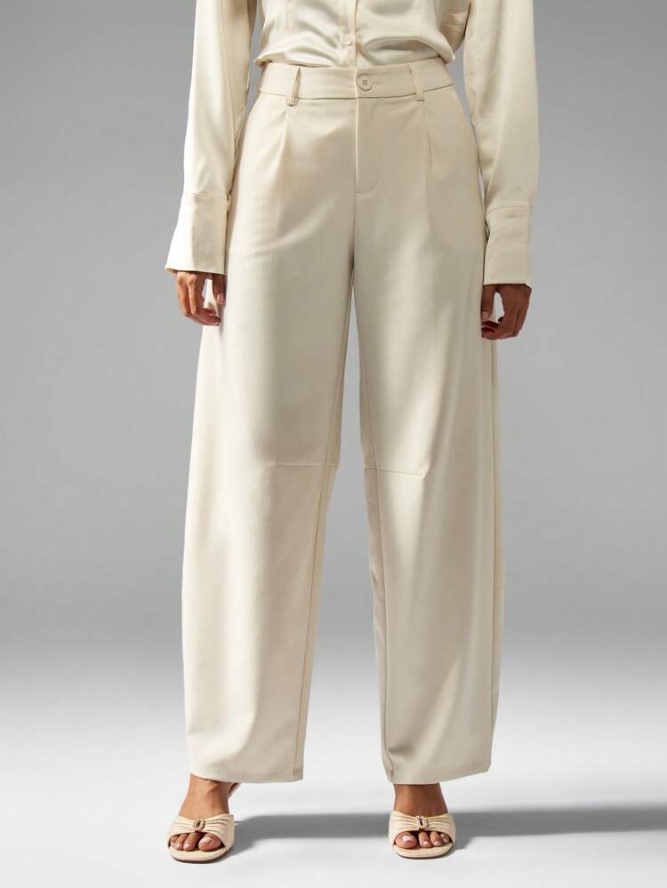 MISSGUIDED Pantalon large à jambes en tonneau, vêtement de bureau professionnel, pantalon plissé taille haute, vêtement de travail, pantalon élégant pour soirée, fête, affaires formelles