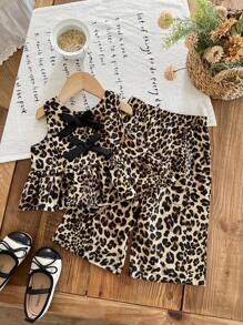 SHEIN LMoss Kids 2件套女婴碎花无袖上衣和宽松休闲裤套装 - 彩色 - 查看 2