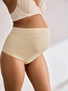 BloomMama Ropa interior de maternidad para uso diario, sin costuras, de alta elasticidad, suave y de cintura alta, color beige - Beis - Ver 3