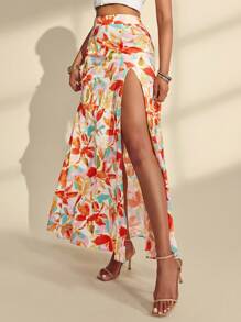 Almamuse Women's Elegant Ditsy Floral High Slit Versatile Skirt Fall Cloth For Women - Multicolor - View 2