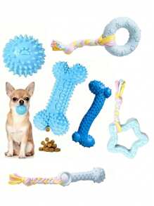Zestaw 6/12 sztuk zabawek do żucia dla psów, zabawki dentystyczne dla zwierząt, gumowe zabawki do czyszczenia zębów, interaktywne i łagodzące niepokój akcesoria do aktywności dla zwierząt, odpowiednie dla średnich/małych kotów i psów - Różowy - Zobacz 14