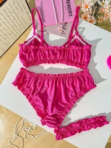 SHEIN 3 pièces/Set Lingerie sexy avec soutien-gorge sans fil, shorts et porte-jarretelle pour une jambe - Rose vif - Voir 8