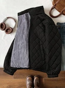 Comfylo Áo khoác nữ màu trơn giữ nhiệt, áo khoác mùa thu/đông, áo khoác chần bông nữ, áo khoác mùa đông nữ, áo khoác chần bông nữ, áo khoác ngoài nữ, áo khoác giữ nhiệt, áo khoác chần bông hình thoi, áo sơ mi công sở nữ, trang phục cơ bản cho nữ, trang phục giáo viên nữ, trang phục trở lại trường học, quần áo mùa thu cho nữ, quần áo mùa thu cho nữ, trang phục đi học, trang phục công sở thường ngày, trang phục cơ bản cho nữ giới thượng lưu, áo khoác mùa đông có khóa kéo cho nữ, áo khoác trench, trang phục mùa đông cho nữ, trang phục công sở thường ngày. - màu đen - Xem 2