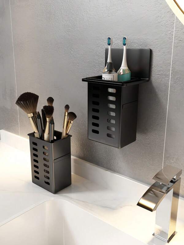 White And Black Transparent Toothbrush Toothpaste Rack Bathroom Comb Shaver Wall-Mounted Storage Rack Punch-Free Bathroom Storage Rack