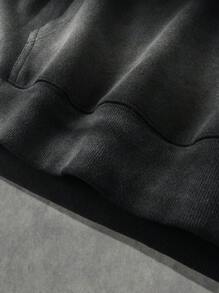 ROMWE MEN Street Life Sudadera con capucha para hombre con bordado de rhinestones y efecto lavado desteñido - Negro - Ver 4