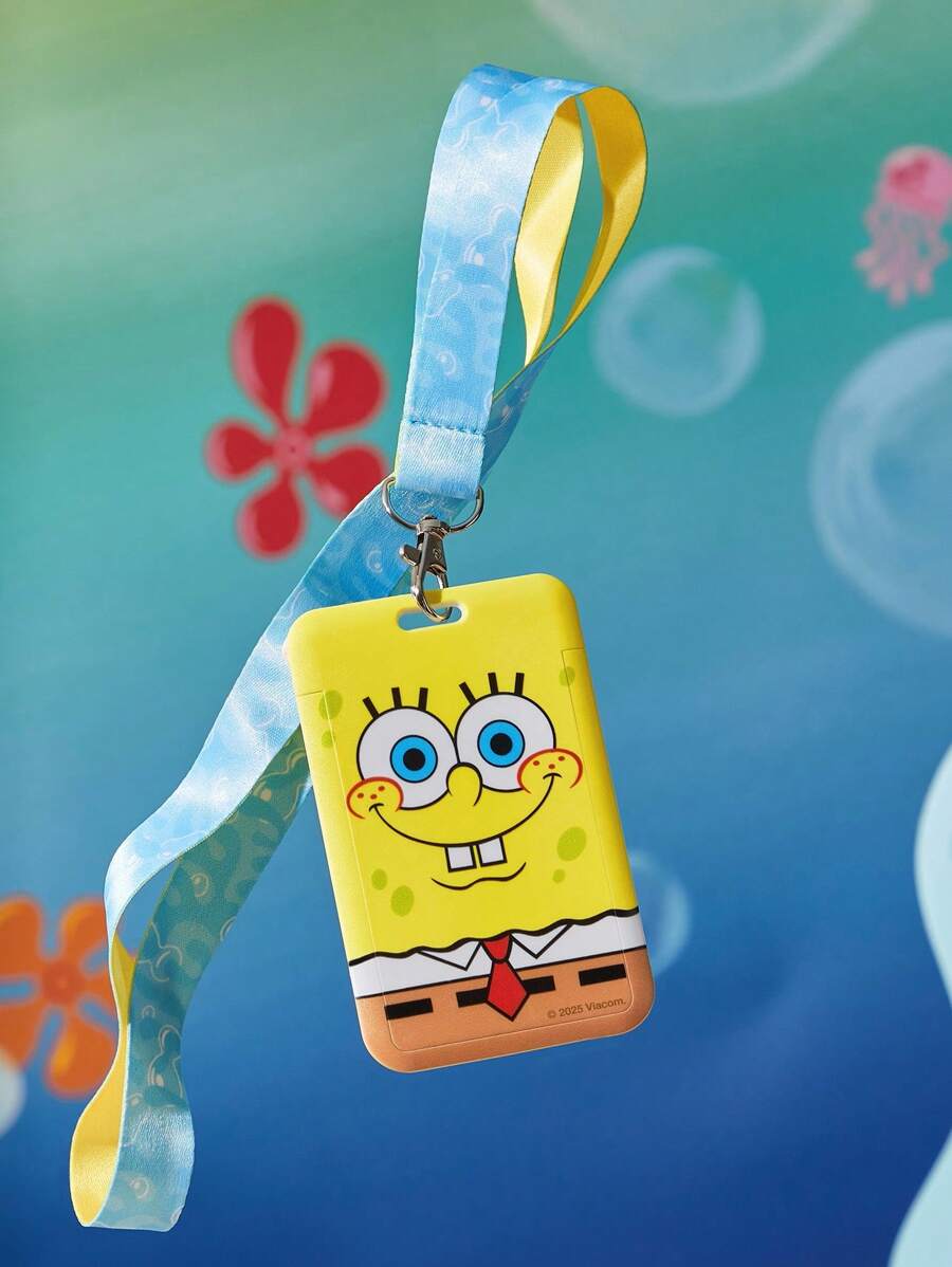 SpongeBob SquarePants | SHEIN 1 pieza Tarjetero con diseño de dibujos animados con cordón, puede sostener 2 tarjetas - Amarillo - Ver 1