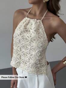 Aloruh Áo crop top hở lưng cổ yếm màu trơn dành cho nữ, đi biển mùa hè, kỳ nghỉ nhiệt đới - trắng - Xem 2