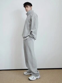 DAZY 男士纯色长袖拉链运动服套头衫和宽松运动裤套装，秋季舒适服装