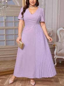 Firerie Vestido mini primaveral/veraniego elegante para mujer de talla grande, casual, con pliegues, suelto, elástico y apropiado para salir de noche