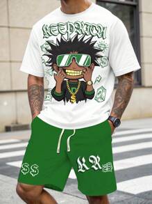 Manfinity ZONE917 Bộ áo thun nam in họa tiết mùa hè, món quà lý tưởng cho bạn trai, chồng, trang phục thời trang - Nhiều màu - Xem 2