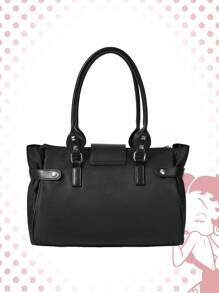 Betty Boop | ROMWE Women's Cartoon Figure Graphic Retro Y2K Rivet Versatile Commuting Large Capacity Tote Bag, New Arrival Tote Bags For Woman , Office Bag - Black - View 2