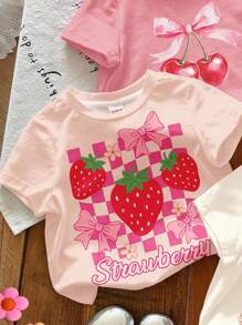 SHEIN Bộ 3 áo thun tay ngắn cổ tròn tối giản cho bé gái, phù hợp cho mùa xuân/hè - Nhiều màu - Xem 4