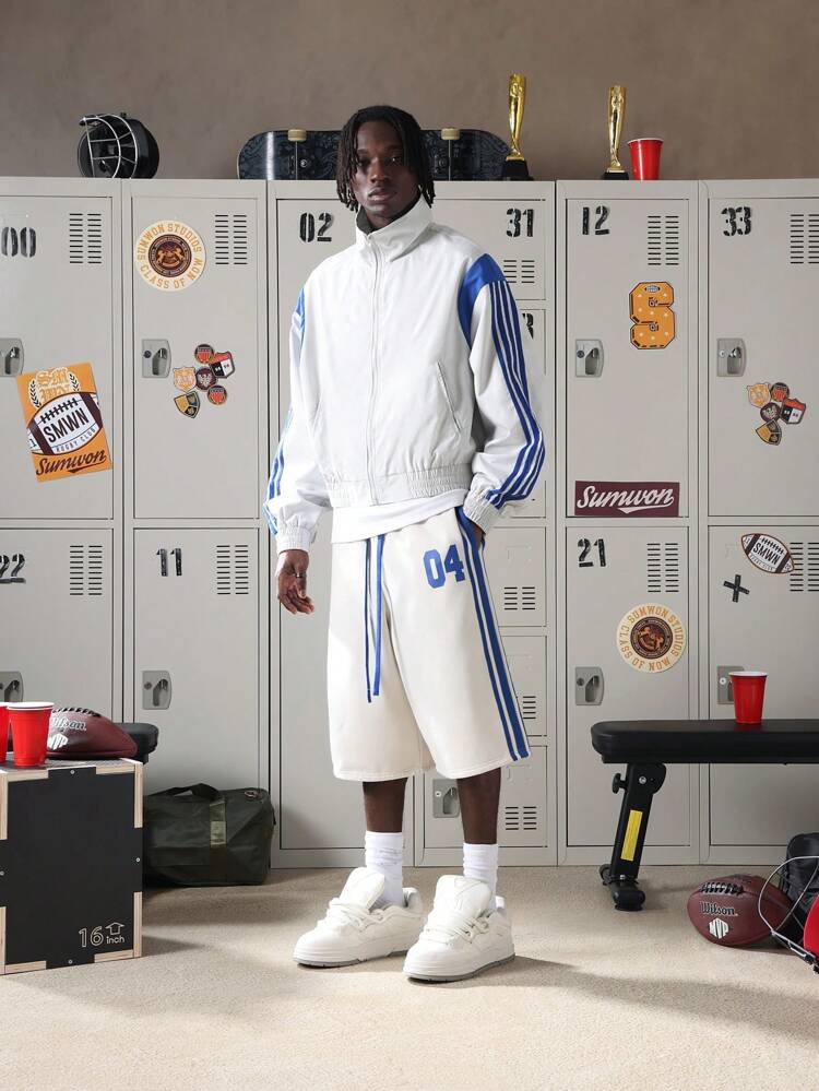 Wide Leg Basketball Shorts With Side Stripes