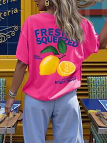 DrmWander T-shirt met korte mouwen en citroenprint, casual vakantie